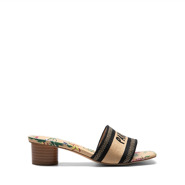 Jacquard Cylindrical Heel Slide Sandals - BLACK TAN - 3